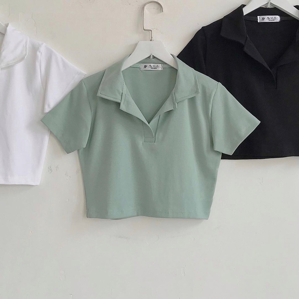 áo polo croptop thun cotton nữ ngắn tay | BigBuy360 - bigbuy360.vn