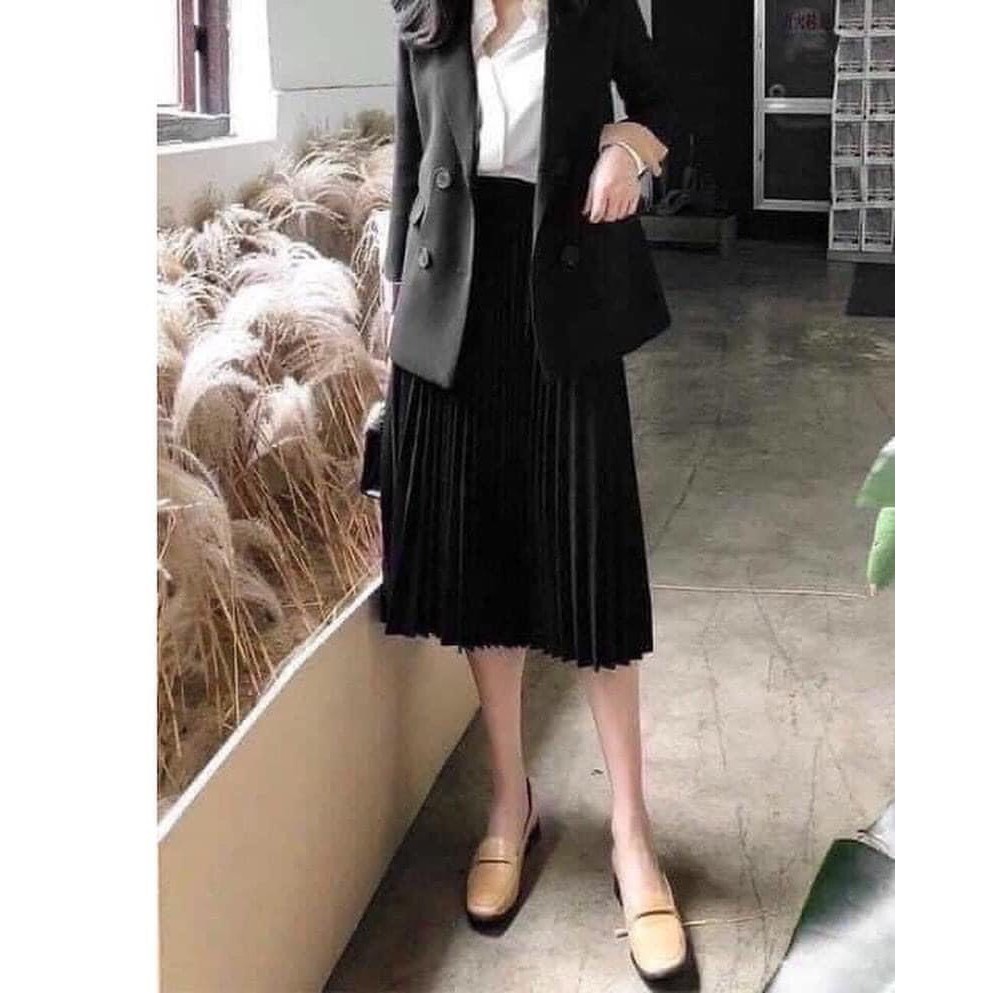 CHÂN VÁY XẾP LY THẦN THÁNH - Chân Váy Midi Đen Xòe Chữ A | BigBuy360 - bigbuy360.vn