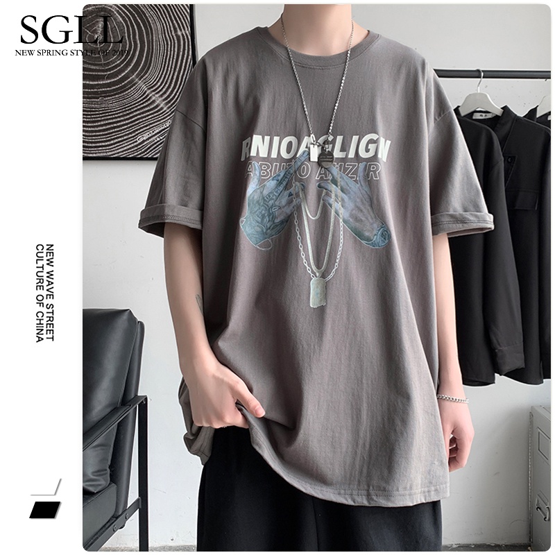 Áo thun ngắn tay phong cách Hip Hop Âu Mỹ cho nam size S-8Xl