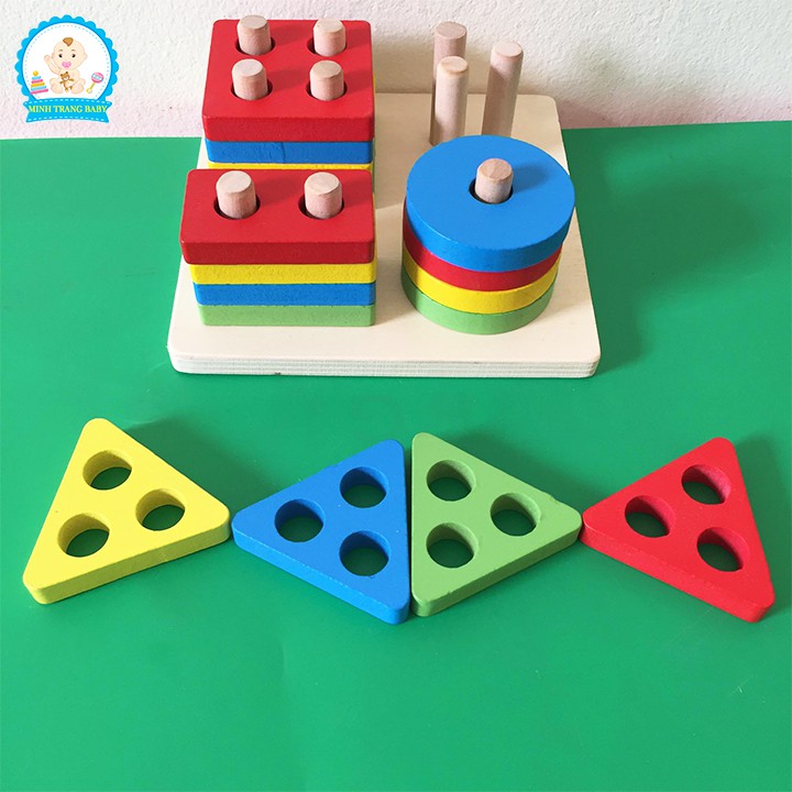 Đồ Chơi Montessori Bảng Chuỗi Thả Hình Bằng Gỗ Giúp Bé Học Phân Biệt Màu Sắc Hình Khối