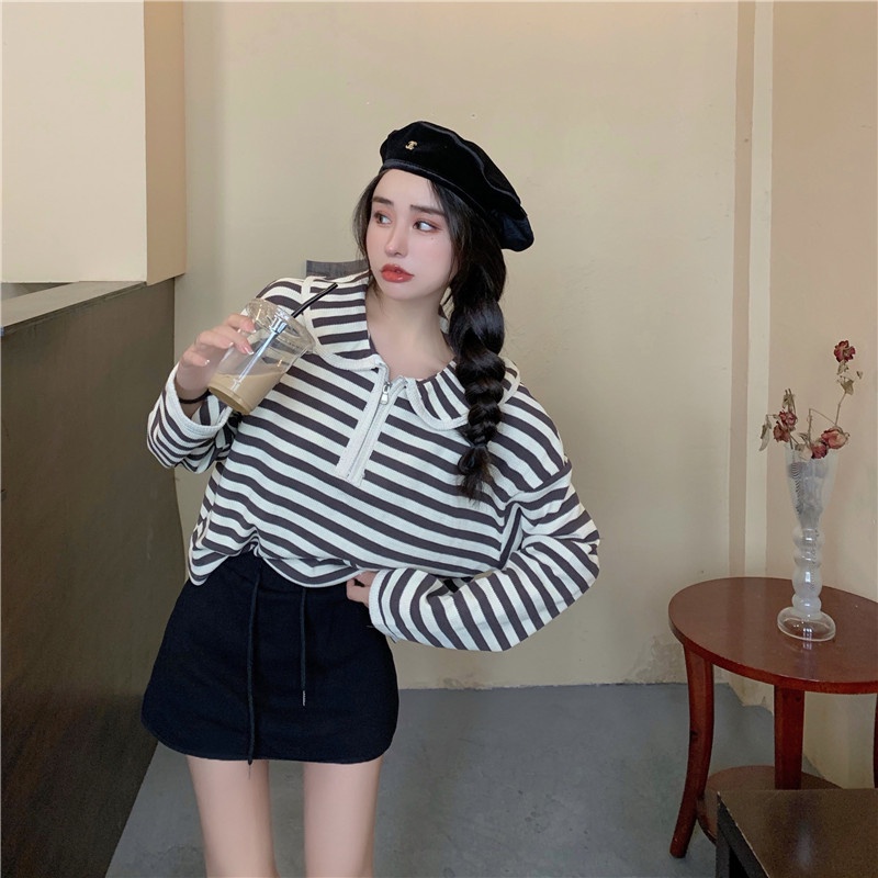 Áo tay dài có khóa kéo thời trang Hàn Quốc mới dành cho nữ