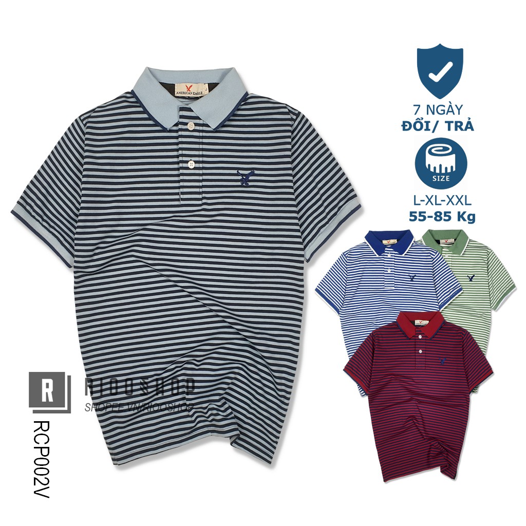 Áo phông nam có cổ sọc ngang kẻ nhỏ đẹp Eagle RCP002 - áo thun nam form rộng Riooshop