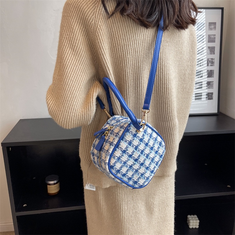Túi xách JASMIN NOIR đeo chéo bằng len kẻ sọc caro cho nữ