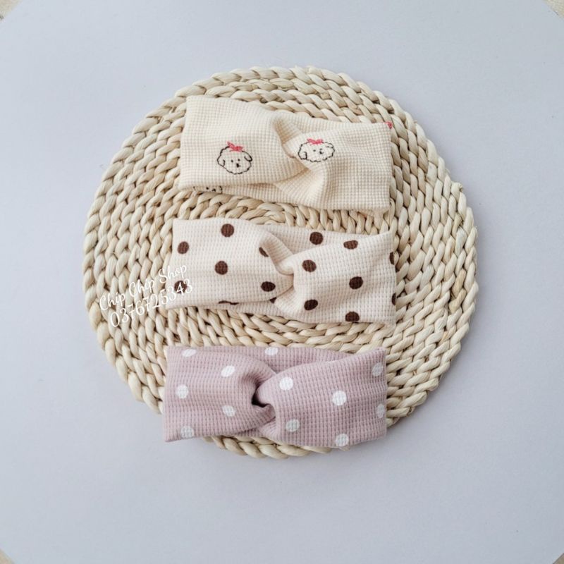 Turban xoắn chéo chất Waffle Hàn cho bé