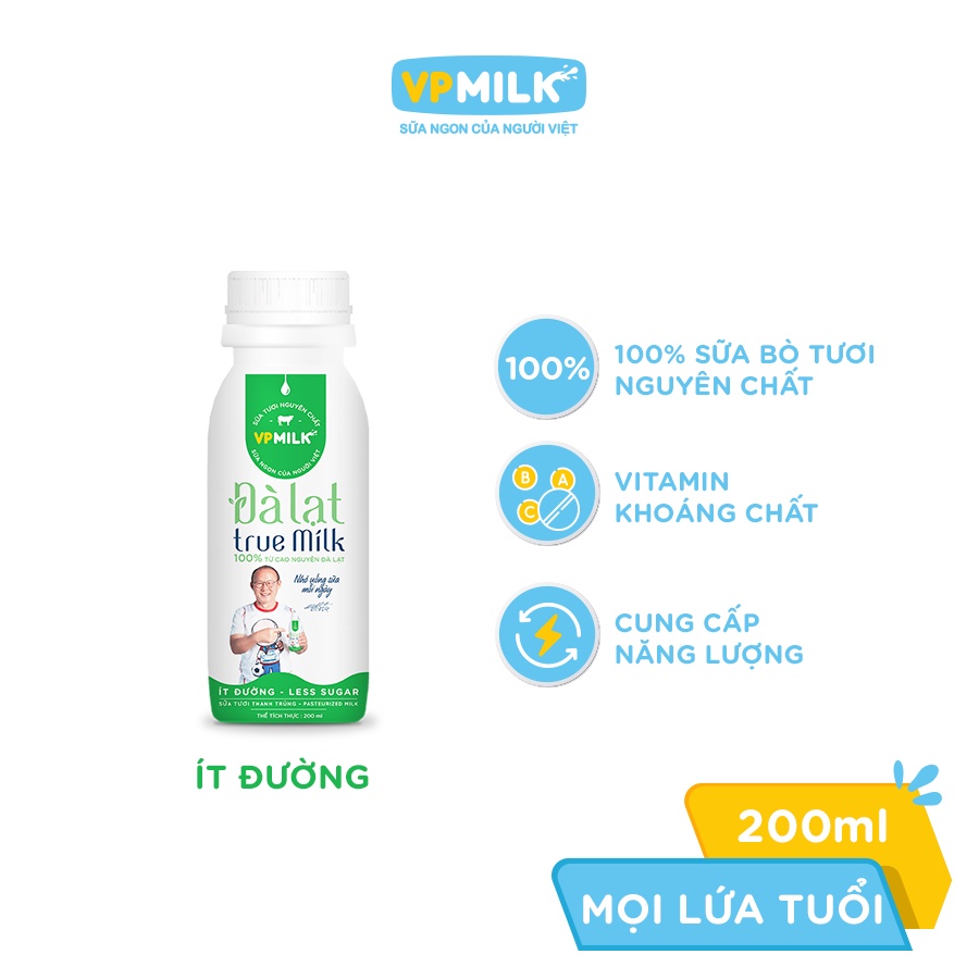 Sữa Tươi Thanh Trùng Đà Lạt True Milk không đường/ít đường