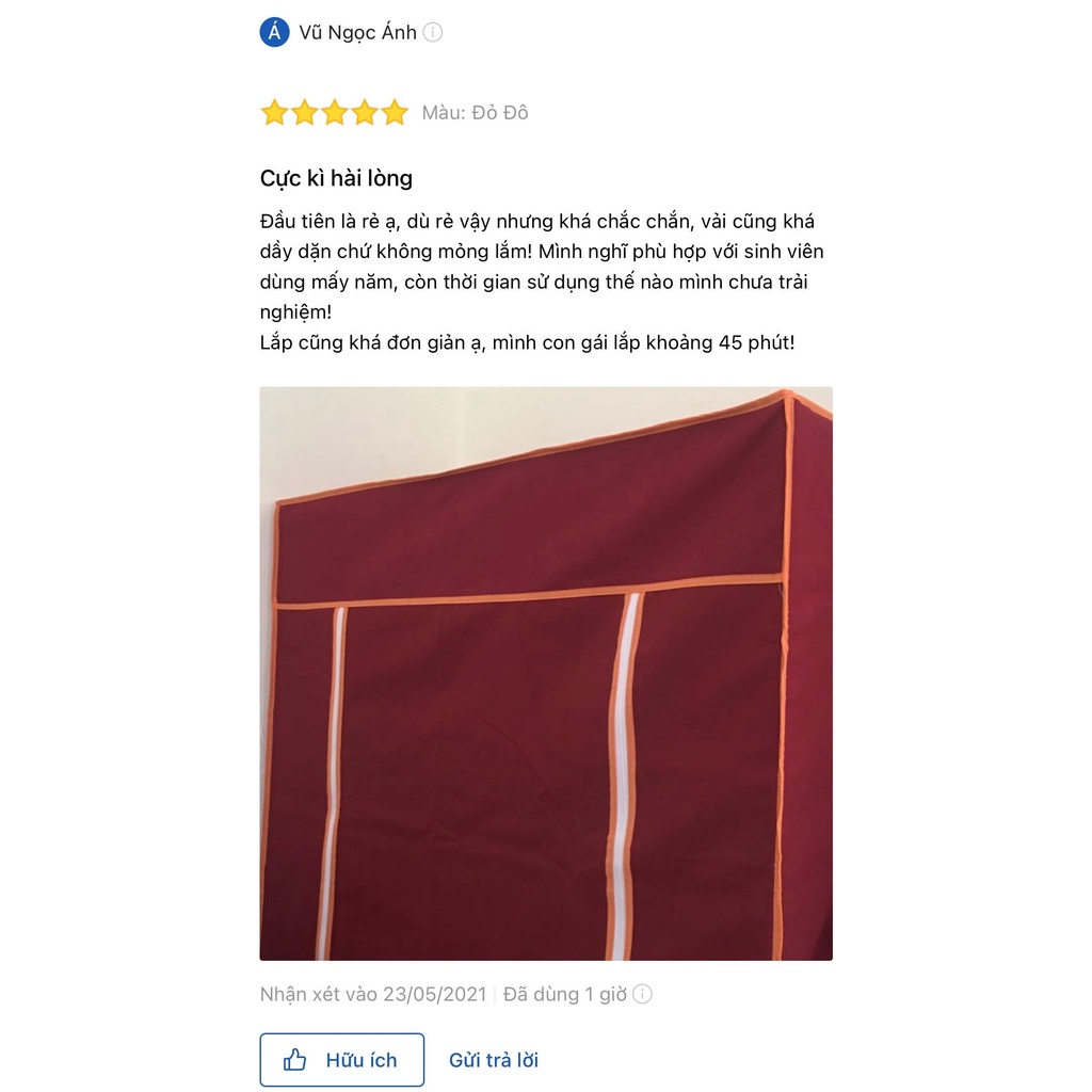 Tủ vải đựng quần áo 2 buồng 6 ngăn vững chãi hàng Việt Nam chính hãng dododios