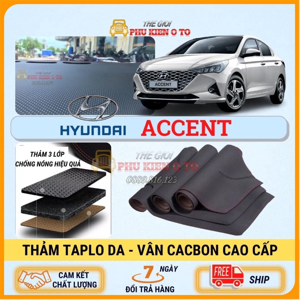 Thảm taplo Hyundai Accent 2010 - 2022 da Cacbon cao cấp, chống nóng ô tô hiệu quả