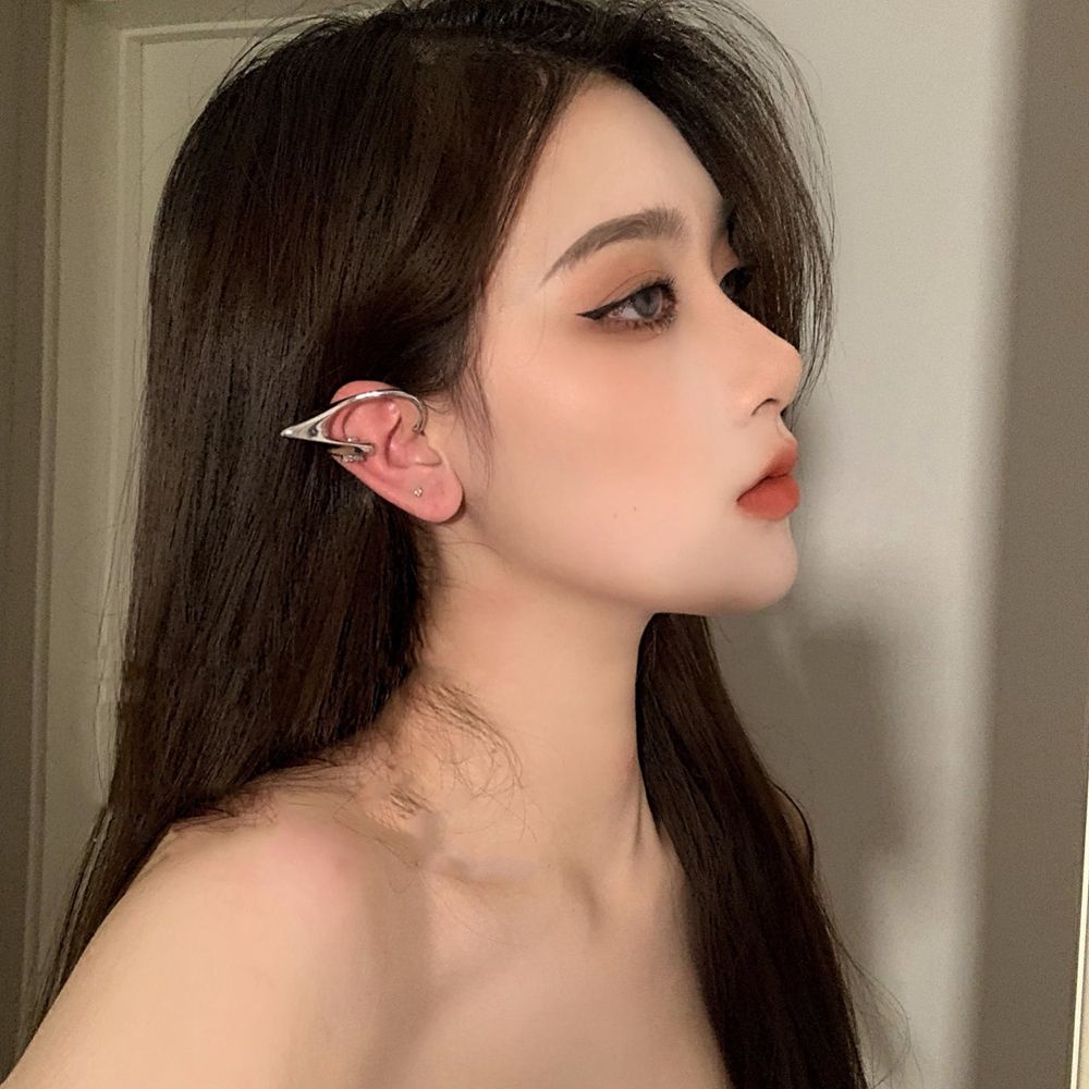 Bông tai kẹp vành hình tai yêu tinh không xỏ lỗ bằng hợp kim phối sợi xích tua rua cá tính phong cách Hàn Quốc cho nữ