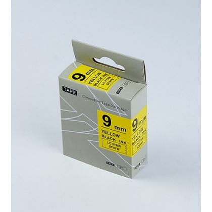 Băng Nhãn SC9YW / LC-3YBW - 9MM Dùng Cho Máy Tepra - Epson, Chữ Đen Nền Vàng, Khổ 9mm x 8m