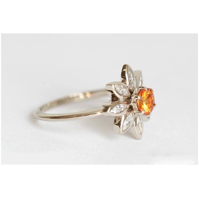 Nhẫn nữ đeo ngón tay bằng kim loại hình hoa hướng dương đính đá phong cách retro