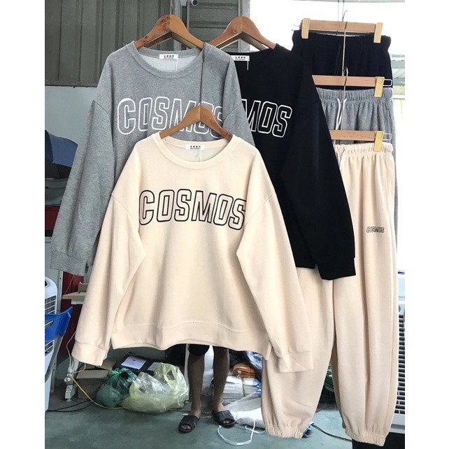 Set quần Jogger nữ ống rộng + Áo nỉ Cosmos - Ba màu Trắng/ Đen/ Ghi xám - Vải len tăm Oversize - Vitalita.cloth | BigBuy360 - bigbuy360.vn