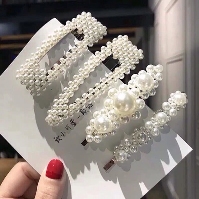Set 4 kẹp tóc đính hạt ngọc siêu hot