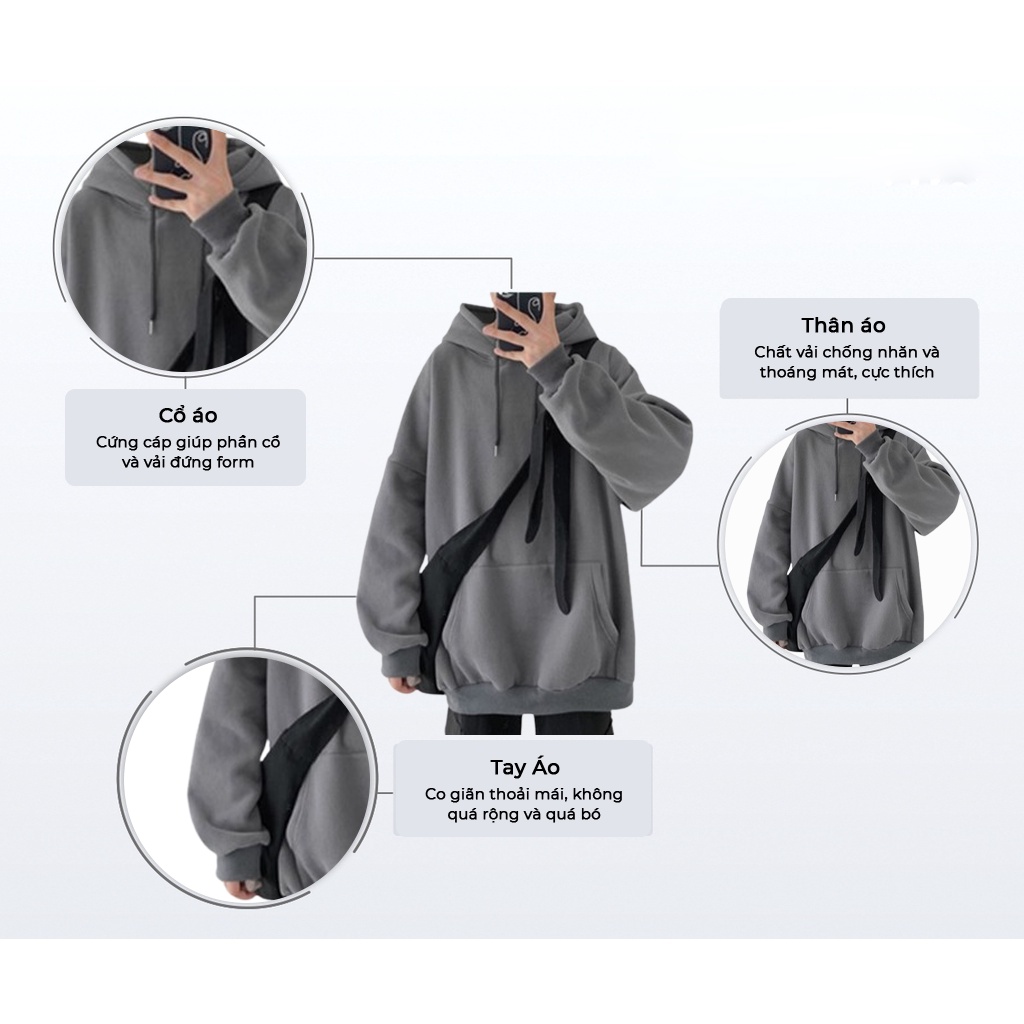 Áo Khoác Hoodie Nam, Nữ Hoodie Basic Unisex Nỉ From Rộng Màu Xám HDT900