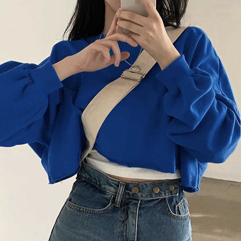 Áo Croptop Tay Dài Cổ Tròn Thiết Kế Hợp Thời Trang