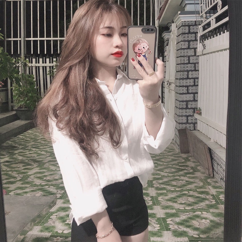 Áo sơ mi trắng nữ nam kẻ sọc dài tay hoạ tiết gân unisex hàn quốc đẹp MM11 MEMOTOP