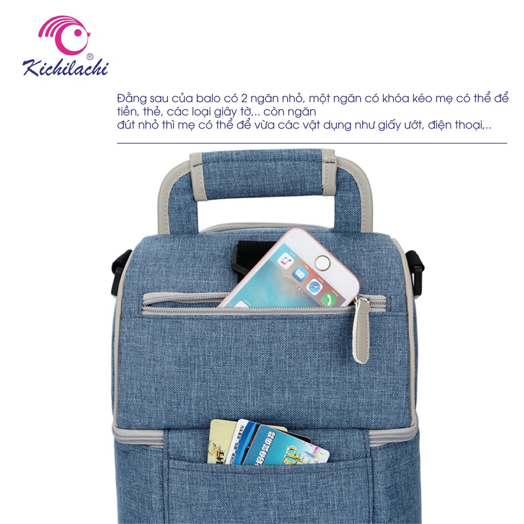 Balo Bỉm Sữa , Giữ Nhiệt kichi 13 Ngăn Tiện Dụng, Giữ Nhiệt tốt 3h