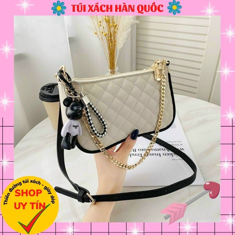 Túi kẹp nách, túi xách nữ đeo vai đeo chéo đi chơi giá rẻ trần trám tặng kèm gấu HQ 425