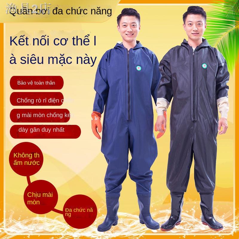 ◘№Hồ chứa cá quần, nước quần, toàn thân dày bắt cá quần áo nam chống thấm nước áo mưa quần một mảnh da nĩa đào củ sen qu