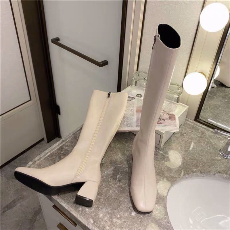 Boots - Bốt đùi 908 da PU khóa hông, gót vuông 5cm