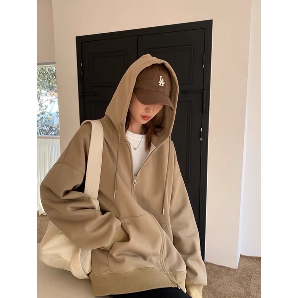 Áo khoác nỉ hoodie zip ,áo hoodie nam nữ form rộng chất nỉ bông 2 lớp trơn