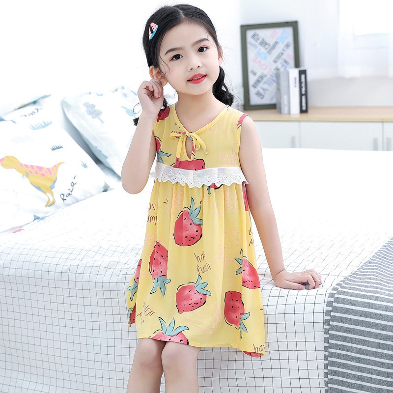 Children Dresses Kids Girl Sleeveless Flower Print Cotton Floral Dress Baby Spring Summer Dresses for Girls