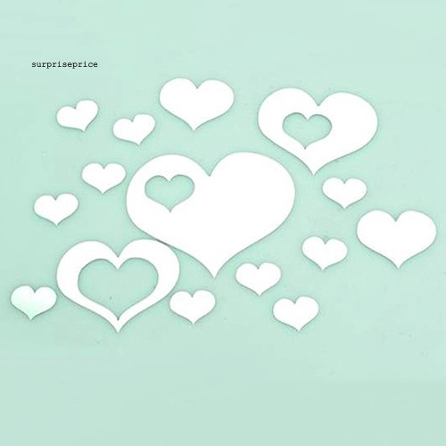 Set 16 Miếng Dán Tường Hình Trái Tim 3d Bằng Nhựa Acrylic Xinh Xắn