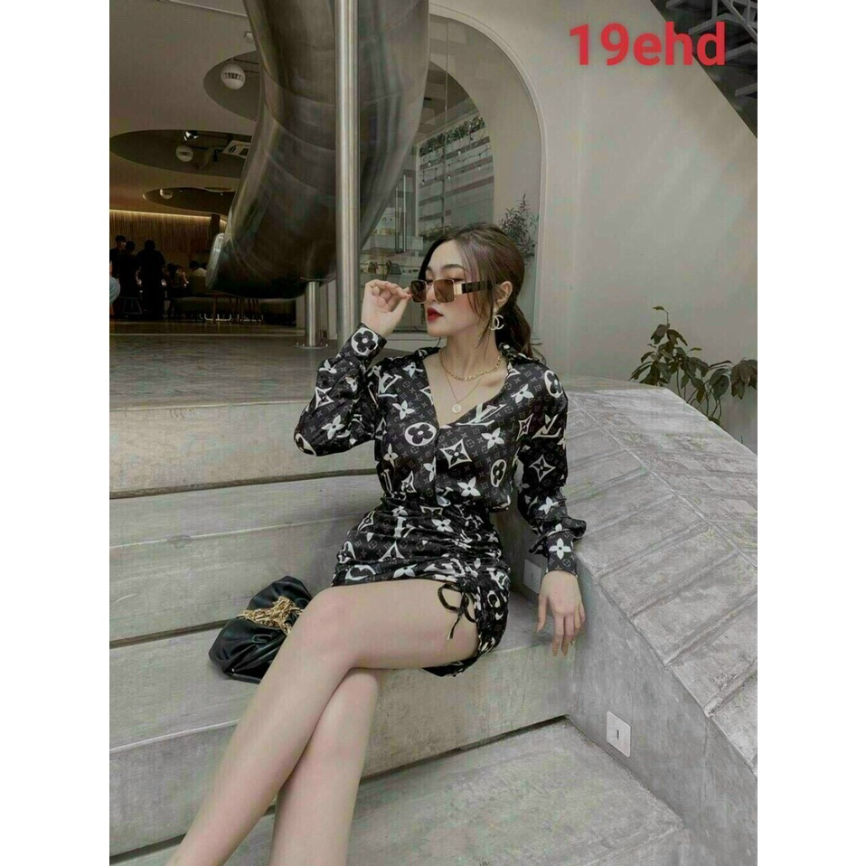 Váy Đầm Body Tay Dài Dự Tiệc In Họa Tiết Chữ Chất Lụa Mềm Mịn Kiểu Dáng Sang Trọng, Quyến Rũ Thời Trang Nữ Minh Phúc