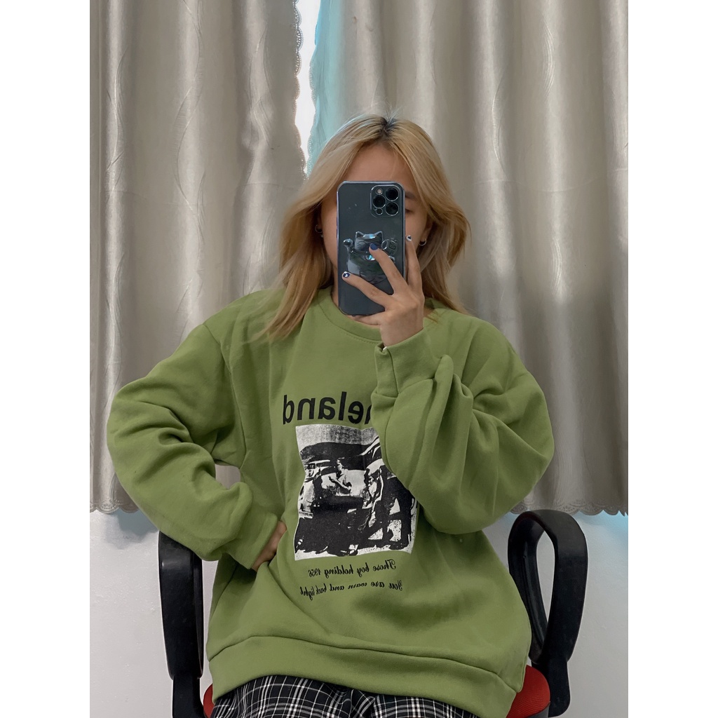 Áo sweater nỉ bôngdáng  rộng tay bồng dày dặn free size Marinelan