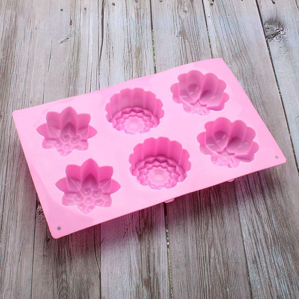 Khuôn Làm Bánh Trung Thu / Thạch Rau Câu 6 Ngăn Hình Hoa 3D Bằng Silicone