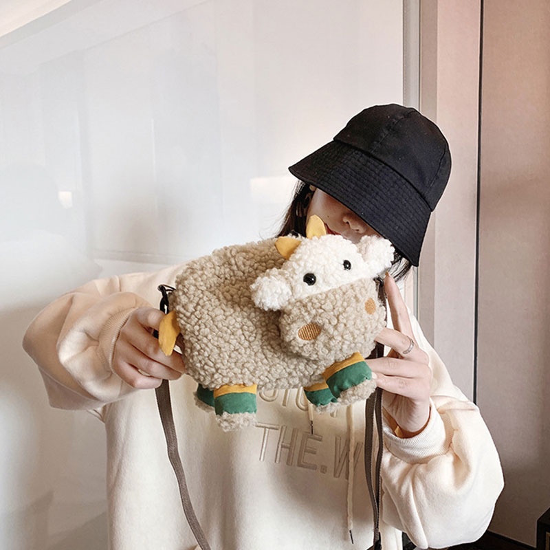 Túi đeo vai YADOU bằng lông cừu họa tiết hoạt hình dễ thương cho nữ