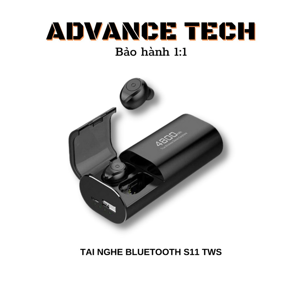 Tai nghe Bluetooth S11 TWS bản Quốc tế không dây kiêm sạc dự phòng 4800mAh chống nước IPX5 chống ồn đổi mới 30 ngày