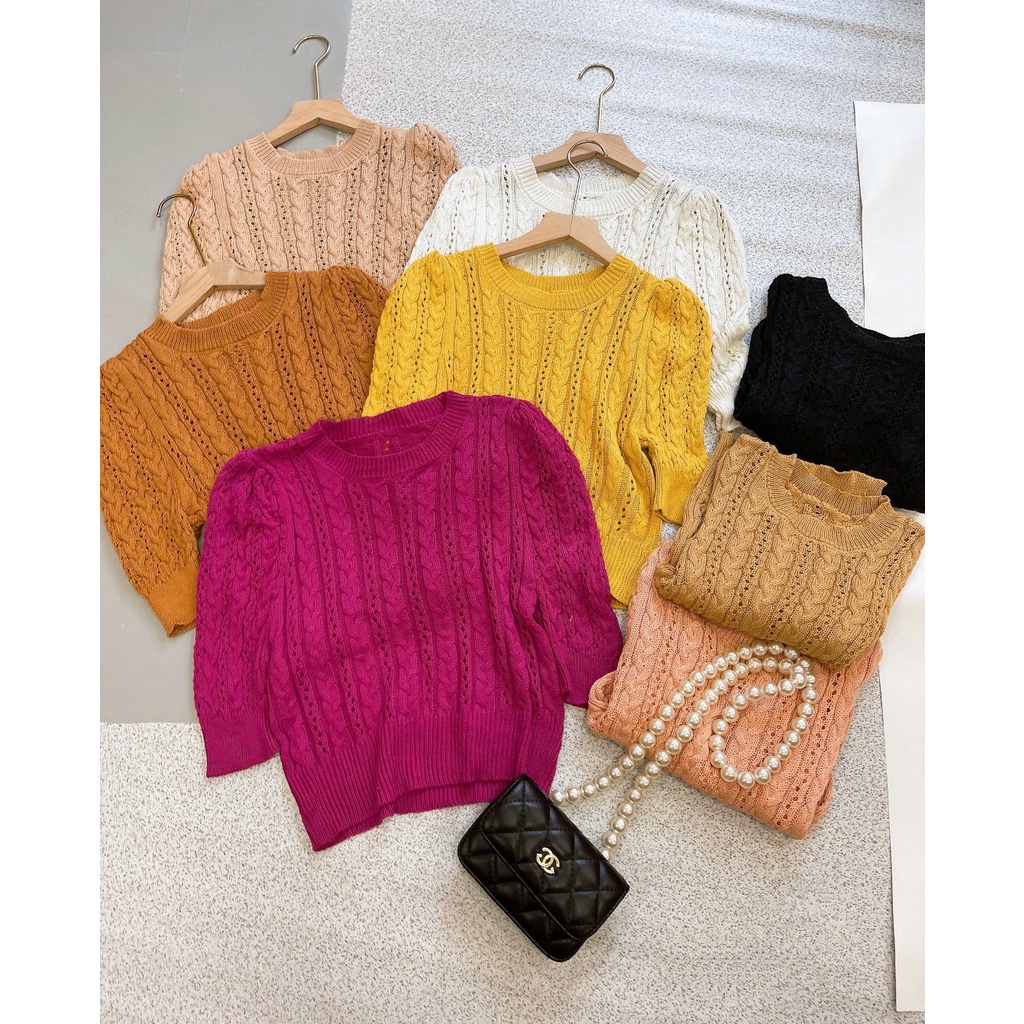 Áo len gân quảng châu tay lỡ nhiều màu