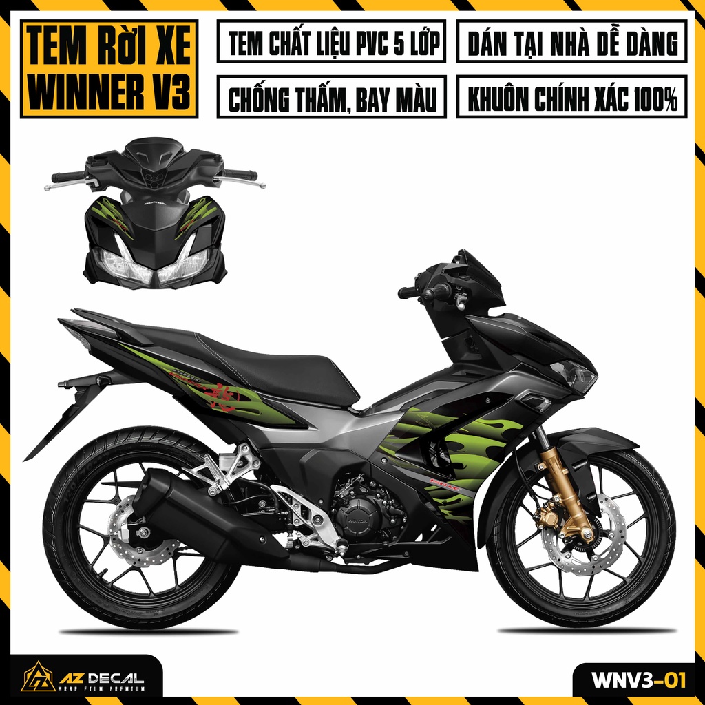 Decal Rời Xe Winner X 2022 - Winner V3 Mẫu Vân Rồng | WNV3-01 | Tem Cắt Sẵn Dễ Dán Cho Xe Đen Đỏ Trắng Xám