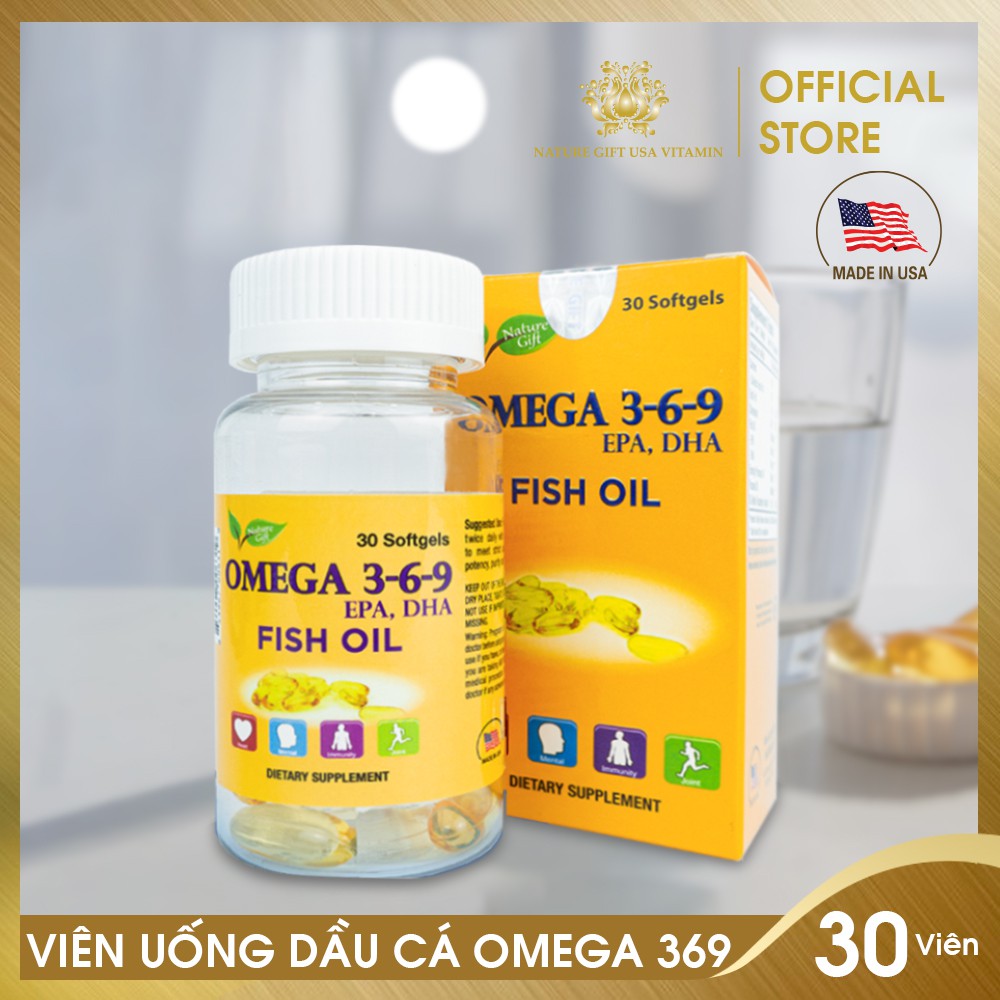 Viên Uống Dầu Cá Omega 369 của Mỹ,  Tốt Cho Tim Mạch, Bổ Mắt và Não - Nature Gift USA (30 viên)