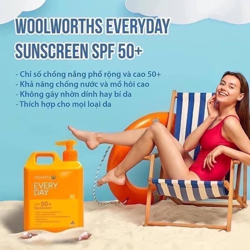 Kem Chống Nắng Woolworths Everyday Sunscreen SPF 50+ 100ml - 500ml - 1000ml và cho bé 75ml
