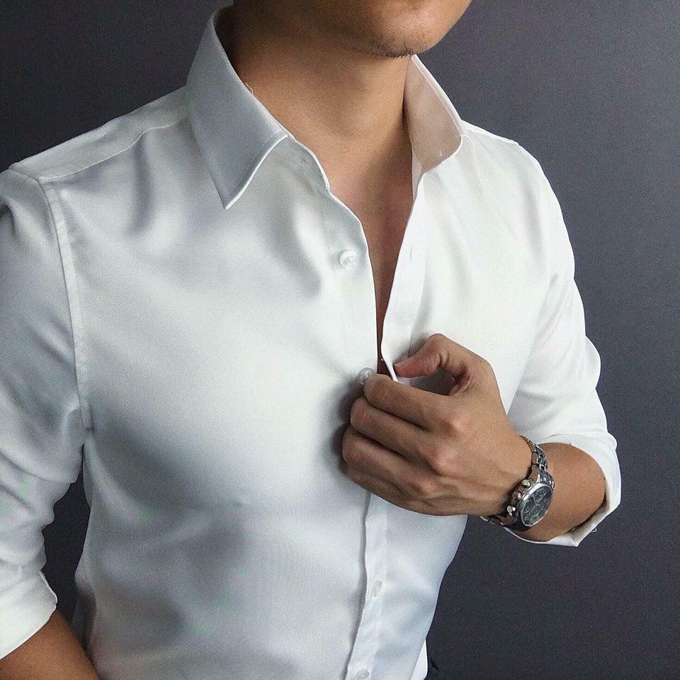 Áo sơ mi nam Cổ Bẻ công sở Xanh Đậm Trắng Đen Slimfit ôm người chất cực mát chuẩn dáng thoải mái đẹp | BigBuy360 - bigbuy360.vn