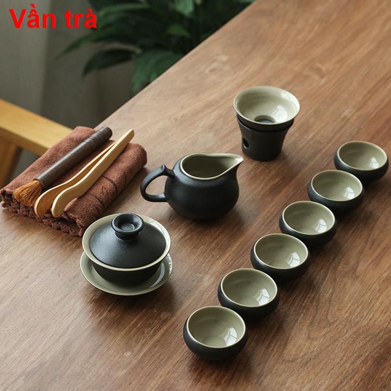 Bộ ấm chén bằng gốm đen có nắp đậy trà Kung Fu Gia dụng Nhật Bản Đơn giản hiện đại Một nồi 6 cốc Tám tách Khay <