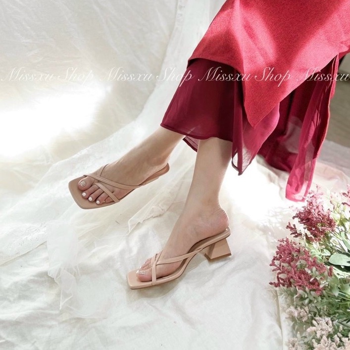 Guốc cao gót quai mảnh gót tam giác 5p mã L121