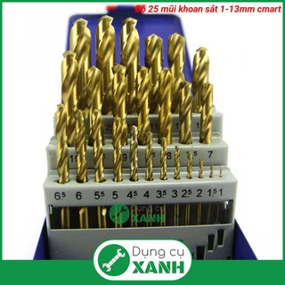 Bộ 25 mũi khoan sắt 1-13mm a0100b c-mart tools,din 338, hss tin