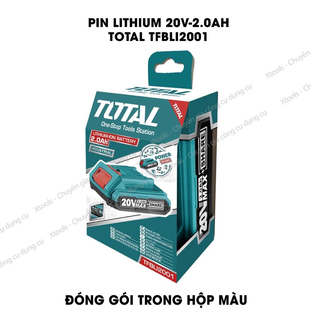 Pin sạc 20V TOTAL TFBLI20011, Pin Lithium dùng được cho các dòng máy 20V của INGCO - TOTAL, cục pin sạc 20V