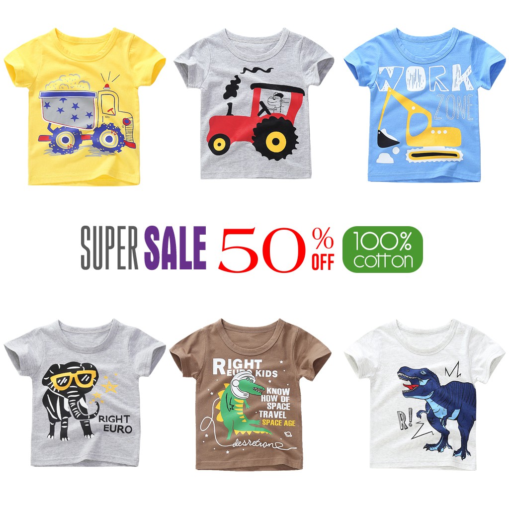 Áo thun bé trai TrueKids áo phông họa tiết động vật, xe chất cotton 100% 4 chiều Hàng Xuất Âu Mỹ