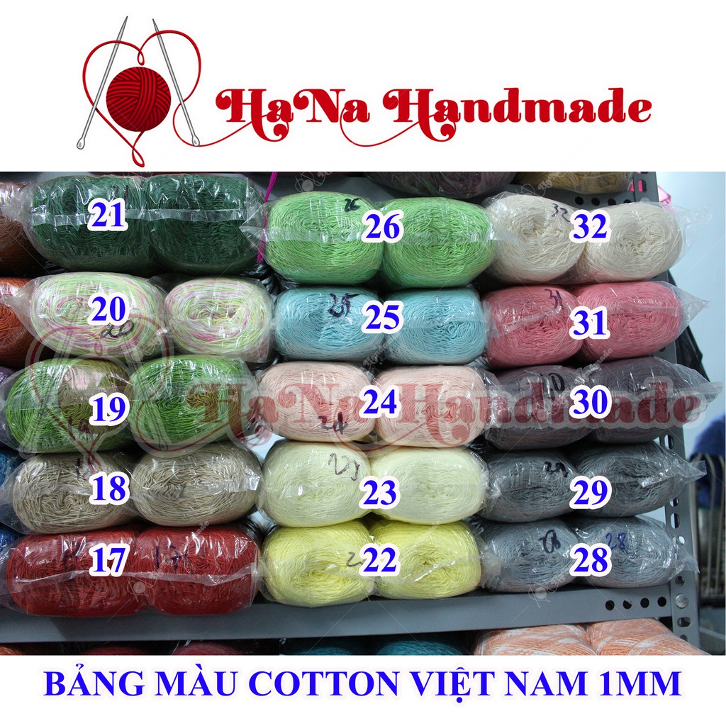 Sợi cotton Việt Nam 1mm màu 01 - 46 (màu trơn) 16k/cuộn/~ 100gram
