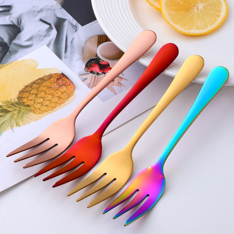 ✿ Nĩa Inox Nhỏ Màu Cầu Vồng Nhiều Màu Dùng Để Ăn Tráng Miệng