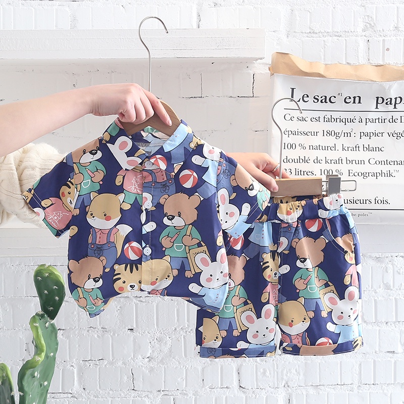 Bộ Trang Phục 2 Món Gồm Áo Thun Tay Ngắn Và Quần short Họa Tiết Hoạt Hình Dễ Thương Cho Bé Trai 0-4 Tuổi