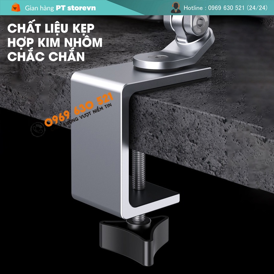 Tay Arm nâng, tay nâng máy tính bảng P67-Plus  kẹp bàn - kiêm giá đỡ kẹp giữ iPad, iPhone, Kindle