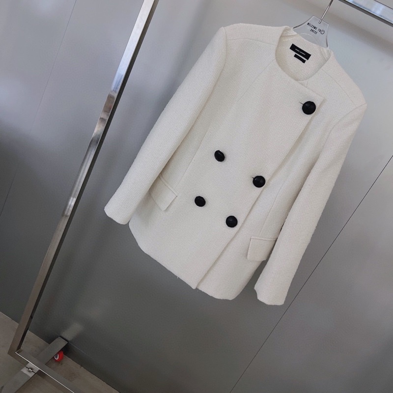 Áo khoác dạ cổ tròn dáng rộng hai hàng khuy thương hiệu Isabel Marant cao cấp