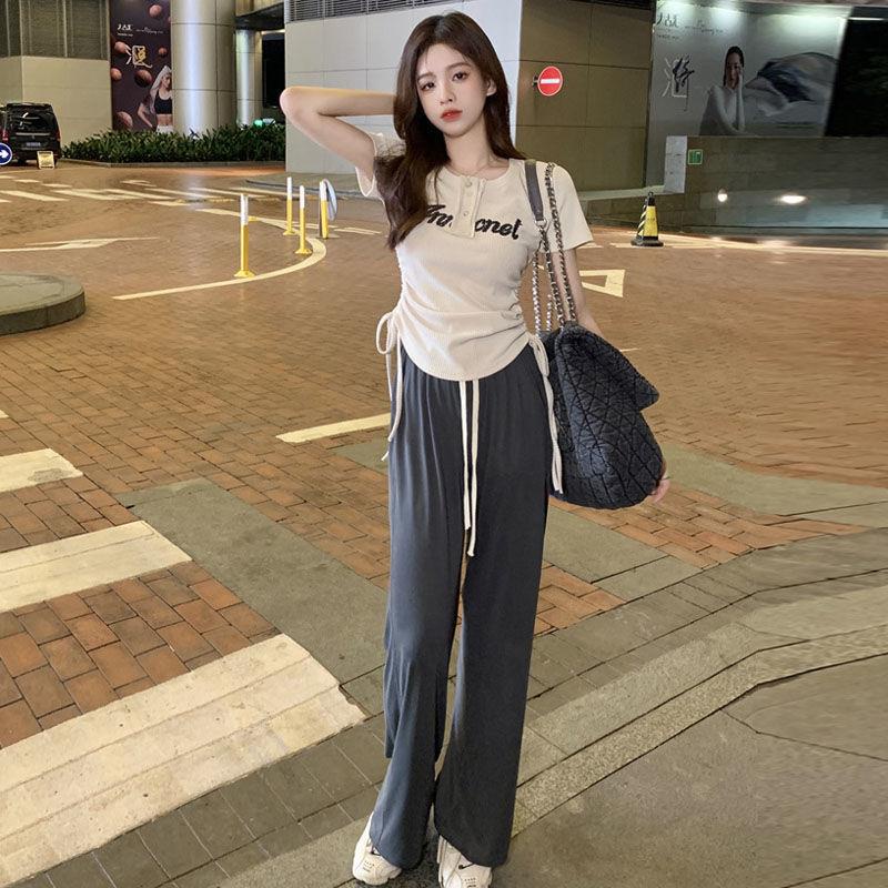 Bộ Áo Lụa Băng + Quần Dài Dây Rút Phong Cách Mỹ Thời Trang Mùa Hè Cho Nữ