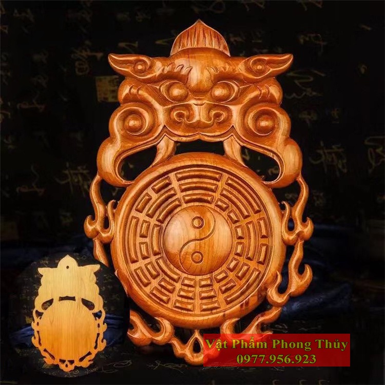 Gương Tiên Thiên Bát Quái Hổ Phù Gỗ Đào Tự Nhiên