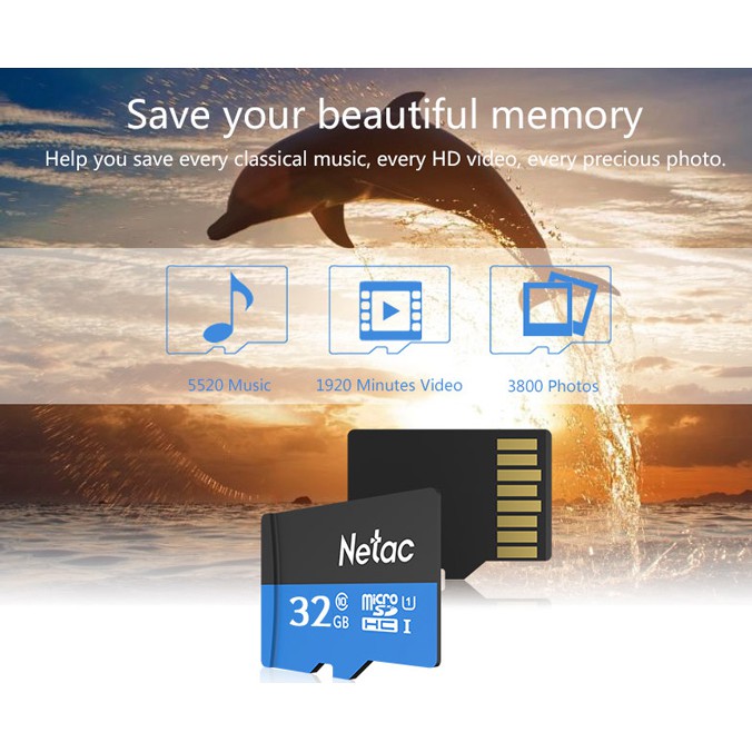 Thẻ nhớ microSD (Chính hãng) Netac 32GB class 10, tốc độ đọc 80 - 100mb/s, tốc độ ghi 10mb/s. Ghi hình 4k