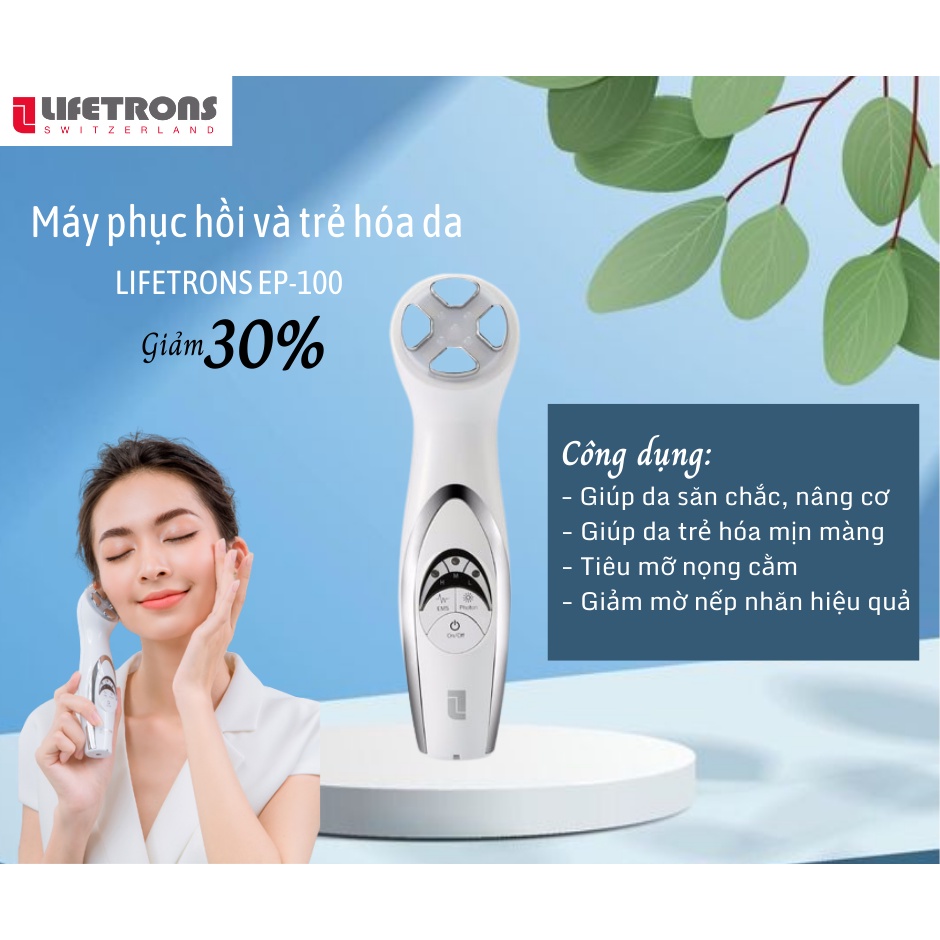 Máy massage mặt phục hồi và trẻ hóa da Lifetrons EP-100 giúp giảm nhăn xoá rãnh cười, nâng cơ mặt, thu nhỏ lỗ chân lông